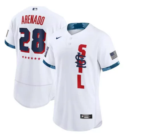 Nolan Arenado 28 Jersey White St. Louis Cardinals American Flag Men Red Navy Flex
