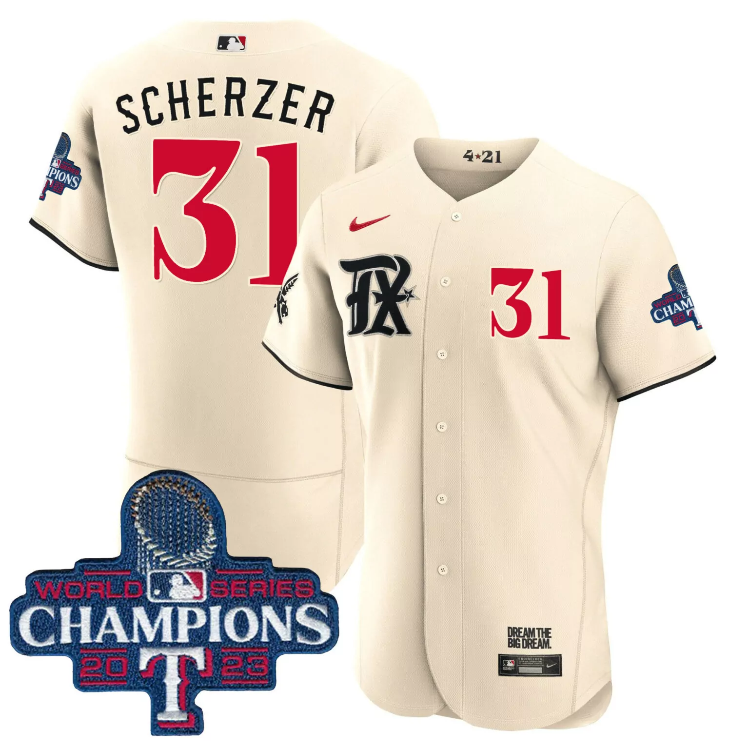 Max Scherzer 31 Texas Rangers Jersey Cream World Series Champions 2023 Men Red Black