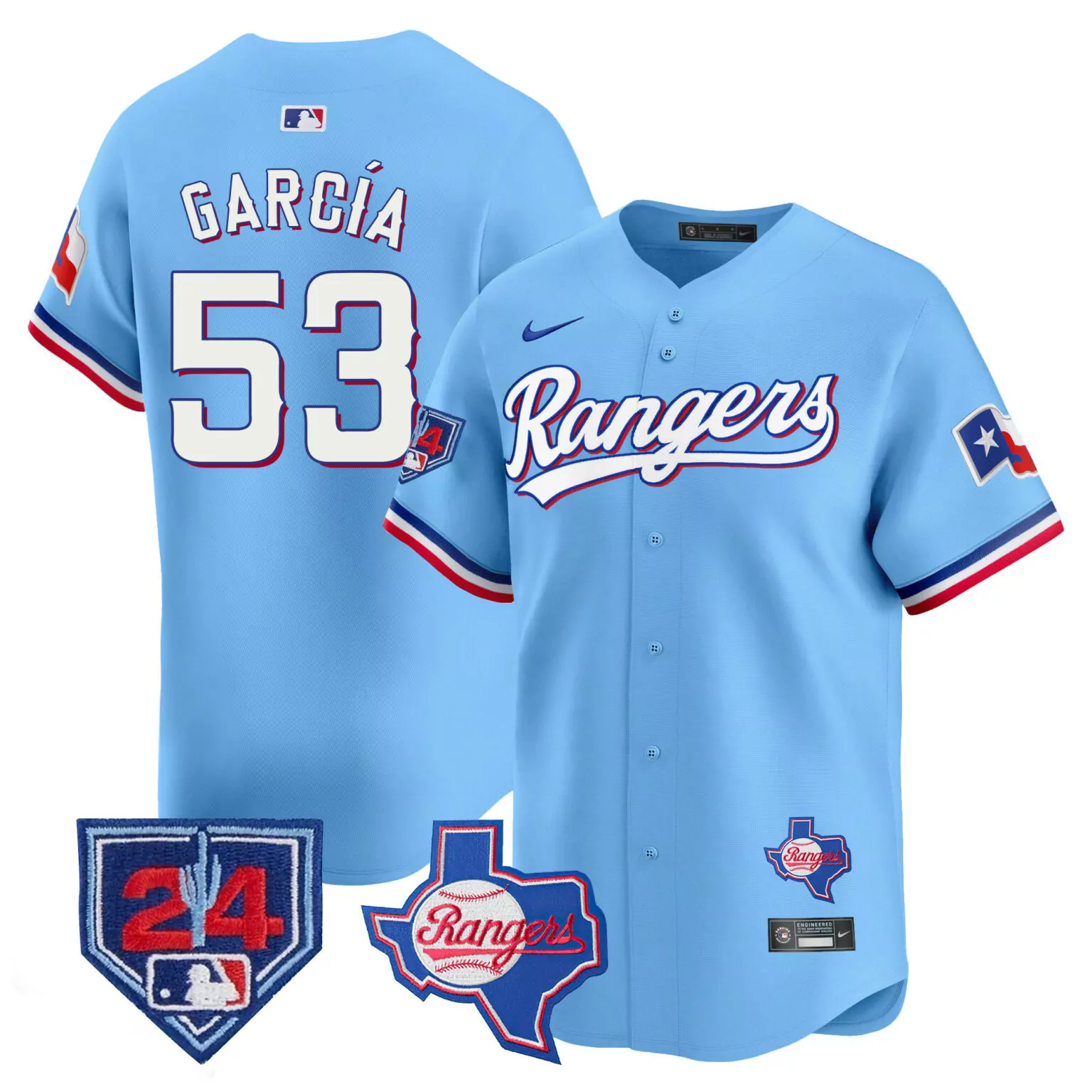 Adolis Garcia 53 Rangers Jersey Light Blue City Connect Texas Flag Men White Red