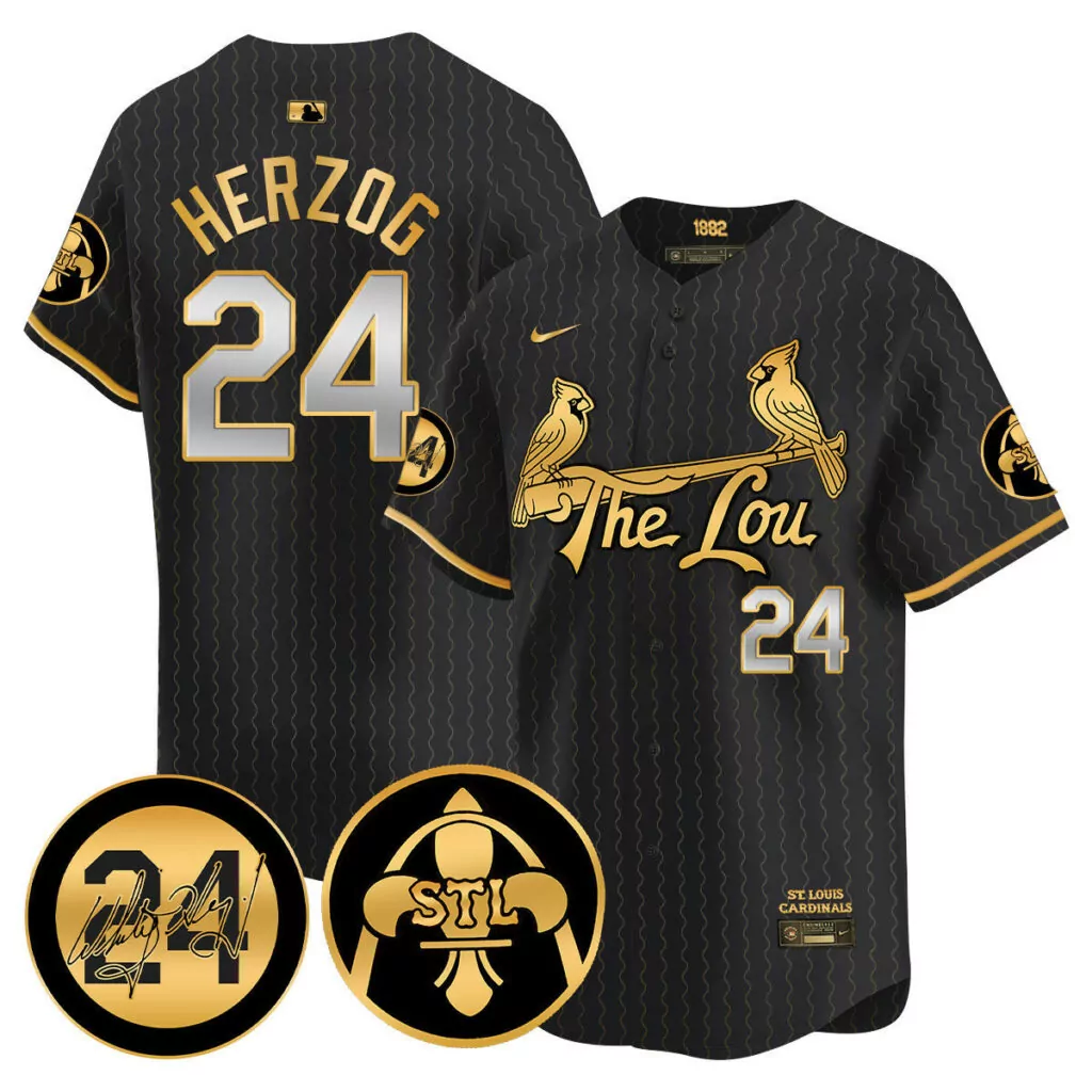 Whitey Herzog 24 Jersey Black The Lou St. Louis Cardinals Men Gold Silver v2 All