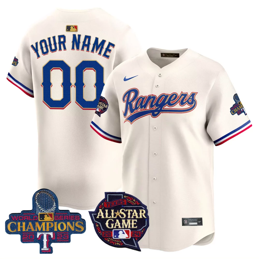 Custom Rangers Jersey Cream 2023 World Series Champions 2024 All-star Game Men Blue