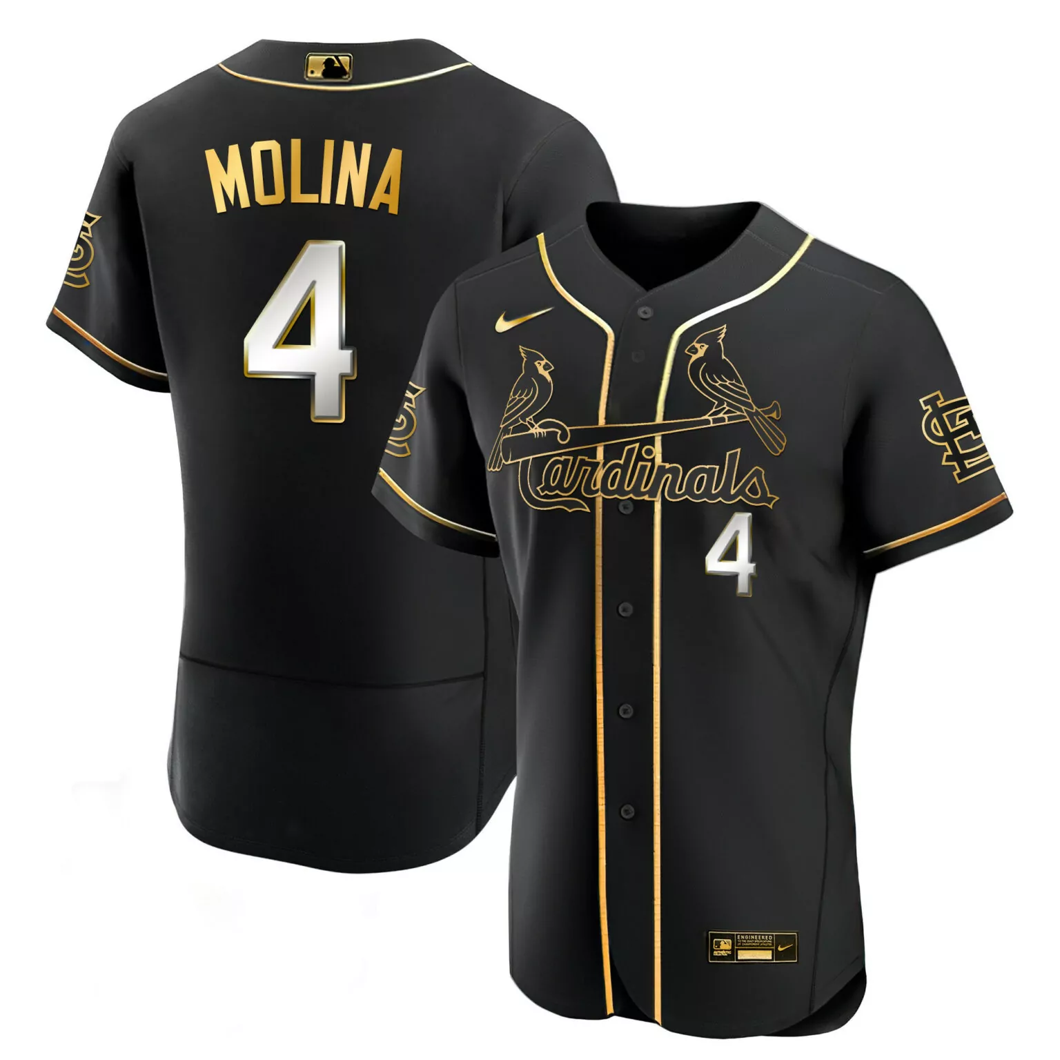 Yadier Molina 4 Cardinals Jersey Black Men Gold Flex All Stitched