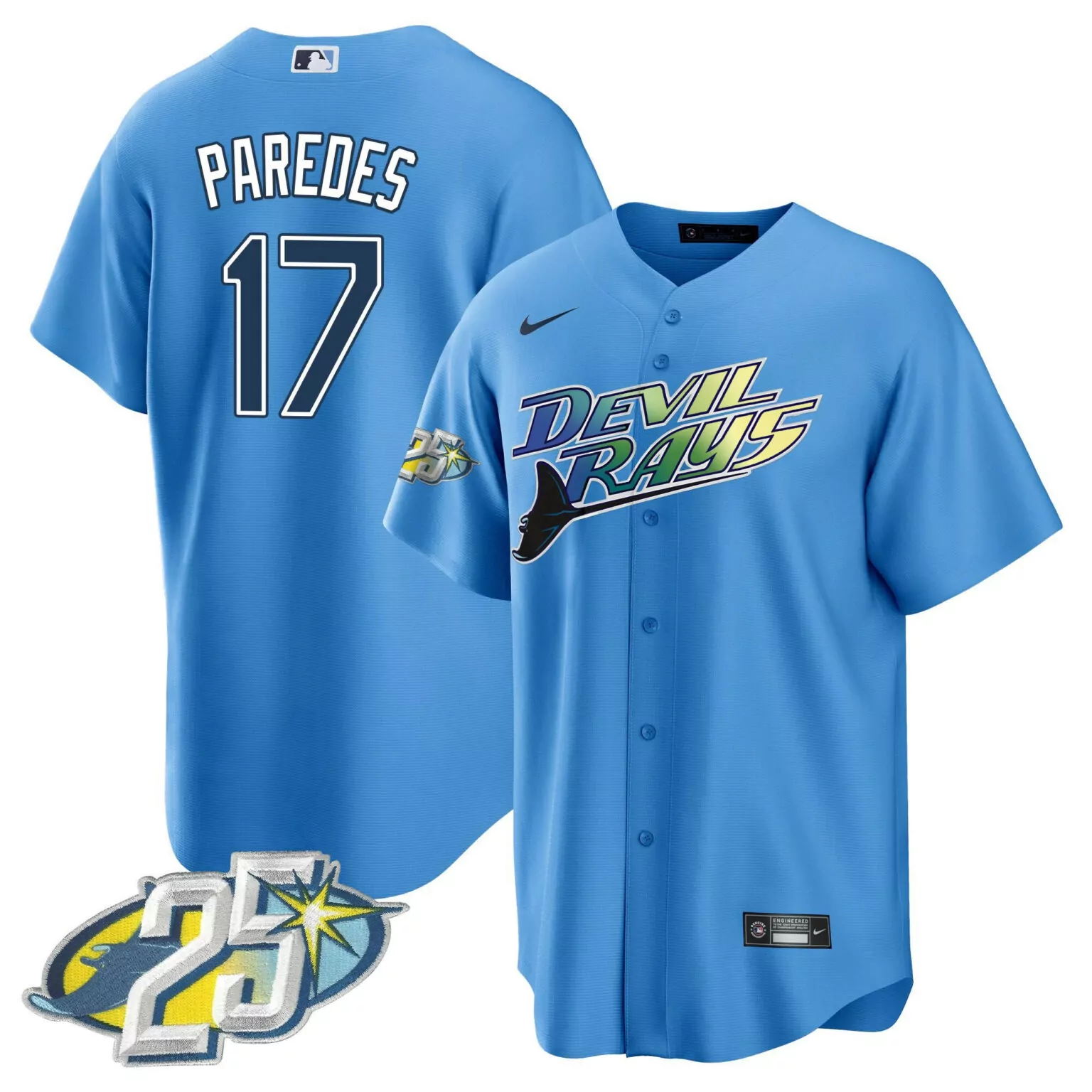 Isaac Paredes 17 Tampa Bay Rays Jersey Blue 25th Anniversary Men White Black Yellow