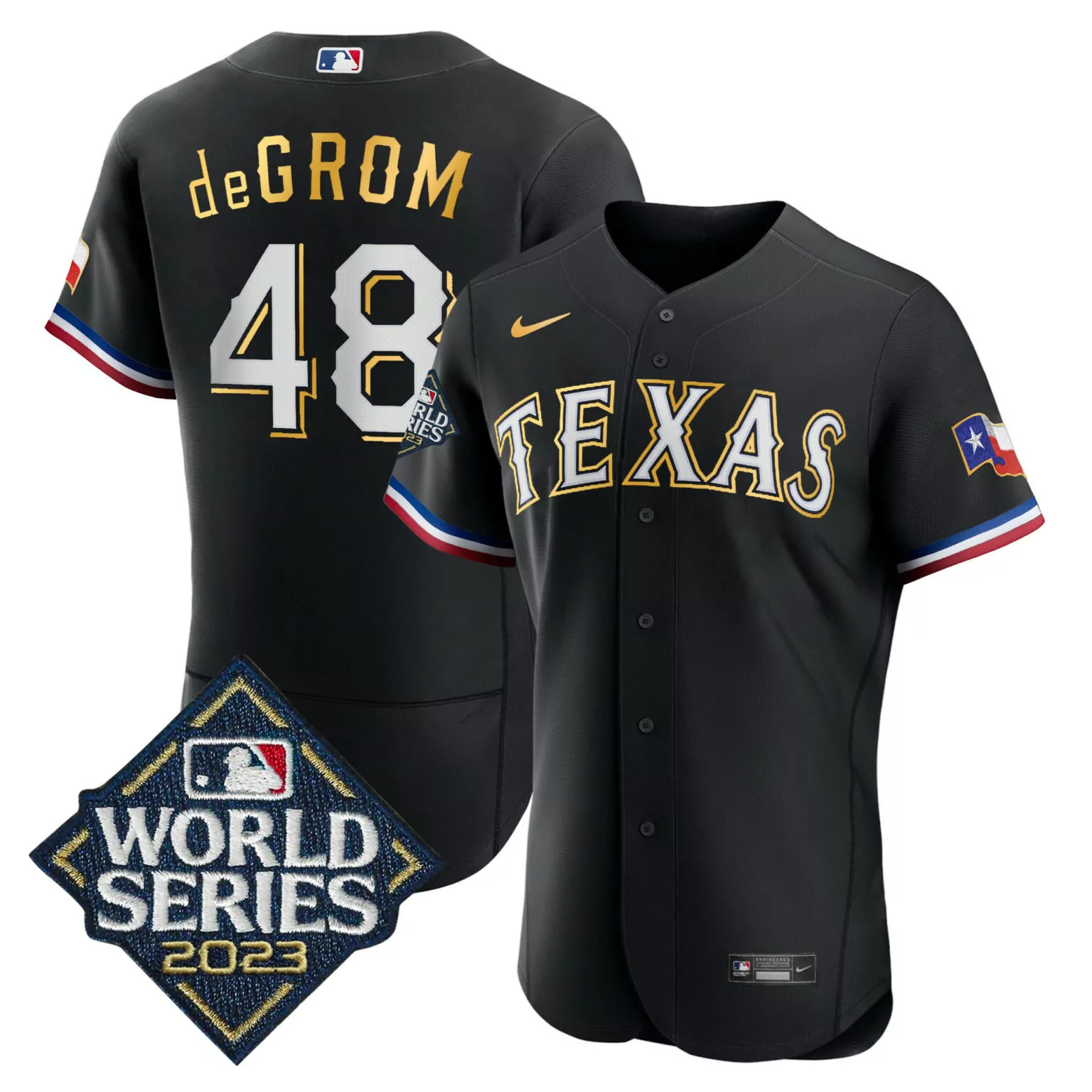 Jacob Degrom 48 Texas Rangers Jersey Black World Series 2023 Men Gold White Red Blue