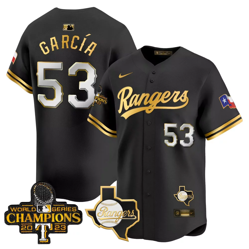 Garcia 53 Rangers Jersey Black World Series Champions 2023 Texas Men Gold White Silver
