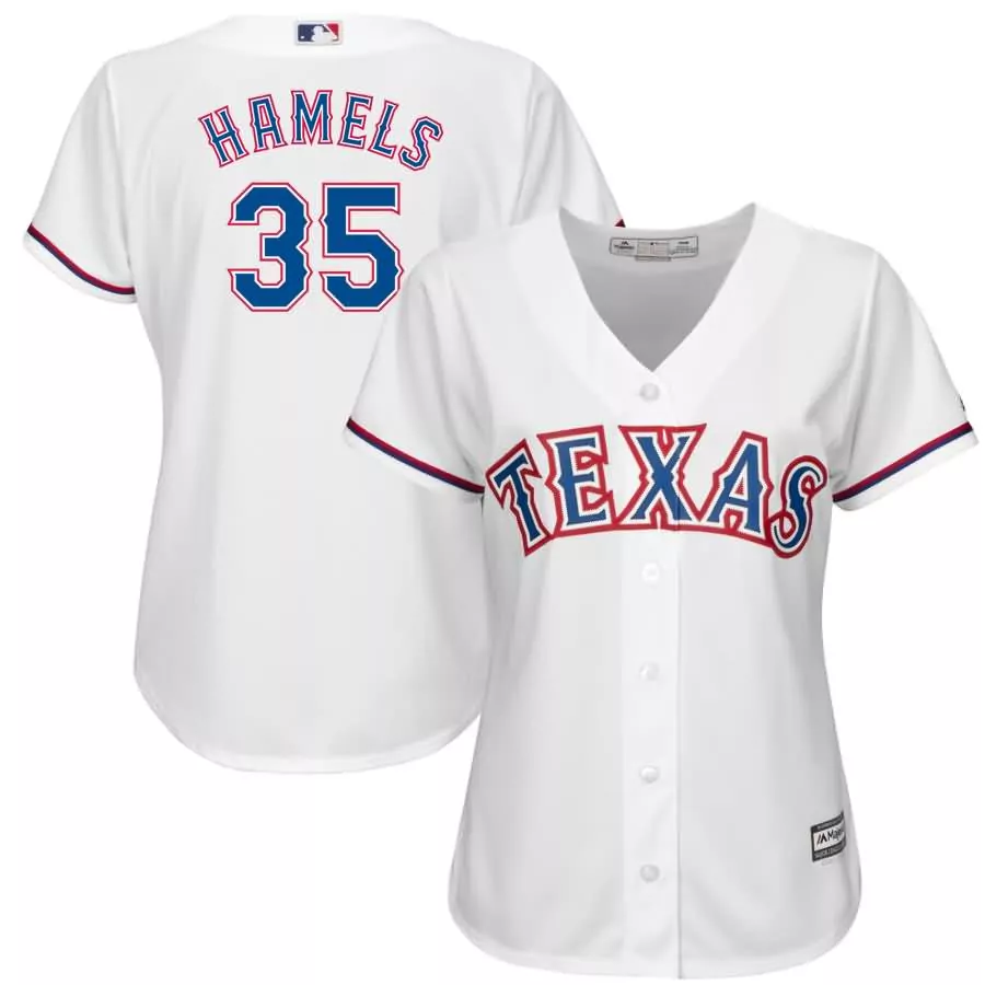 Cole Hamels 35 Texas Rangers Jersey White Women Red Blue Official Cool Base