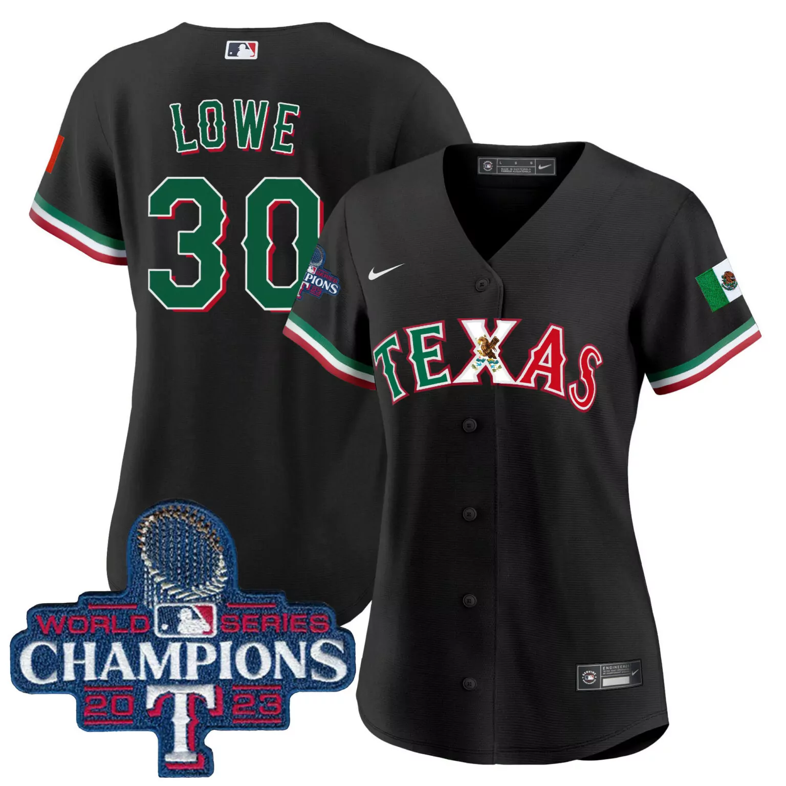 Nathaniel Lowe 30 Texas Rangers Jersey Black World Series Champions 2023 Mexico Flag