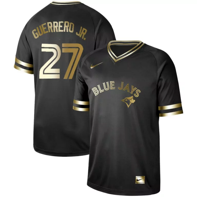 Vladimir Guerrero 27 Blue Jays Jersey Black Men Gold Stitched