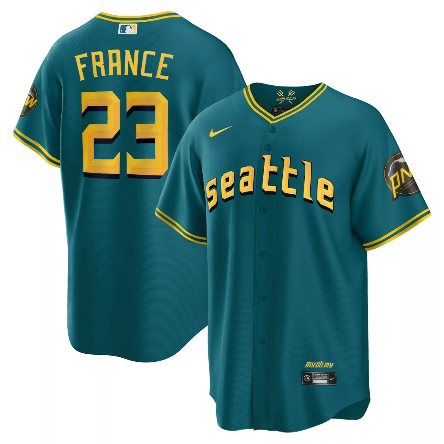 Ty France 23 Seattle Mariners Jersey Teal Pnw Men Yellow Navy Cool Collection All