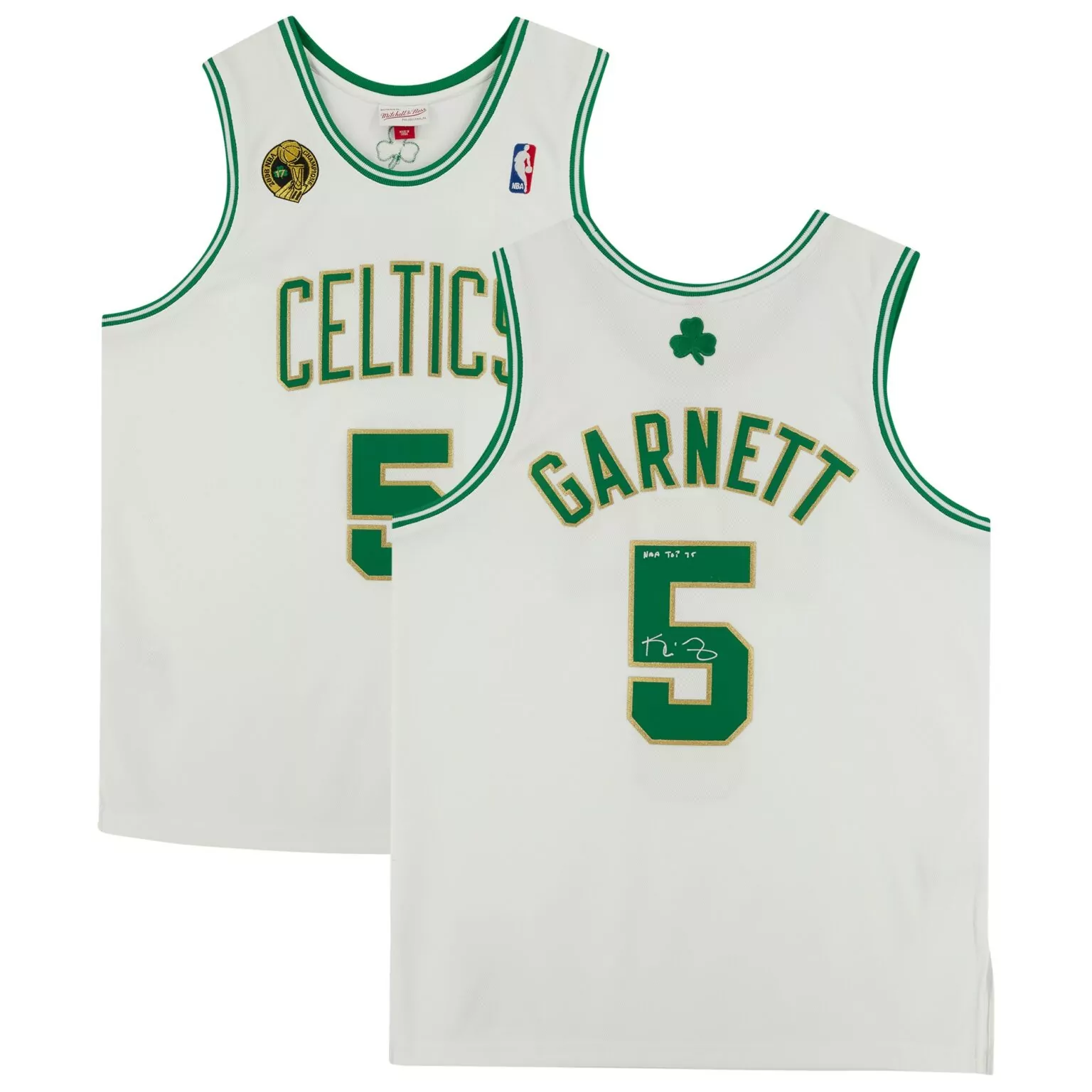 Kevin Garnett 5 Celtics Jersey White 75th Anniversary 2008 Championship Men Green