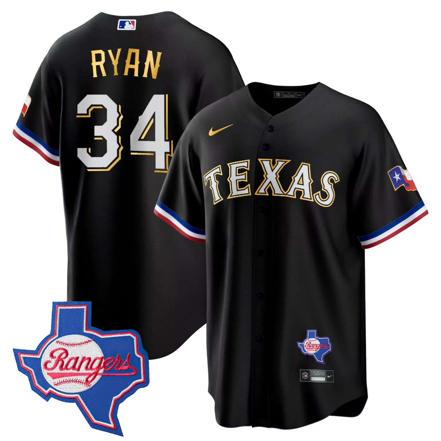 Nolan Ryan 34 Texas Rangers Jersey Black City Connect (texas Shape) Alternate Men