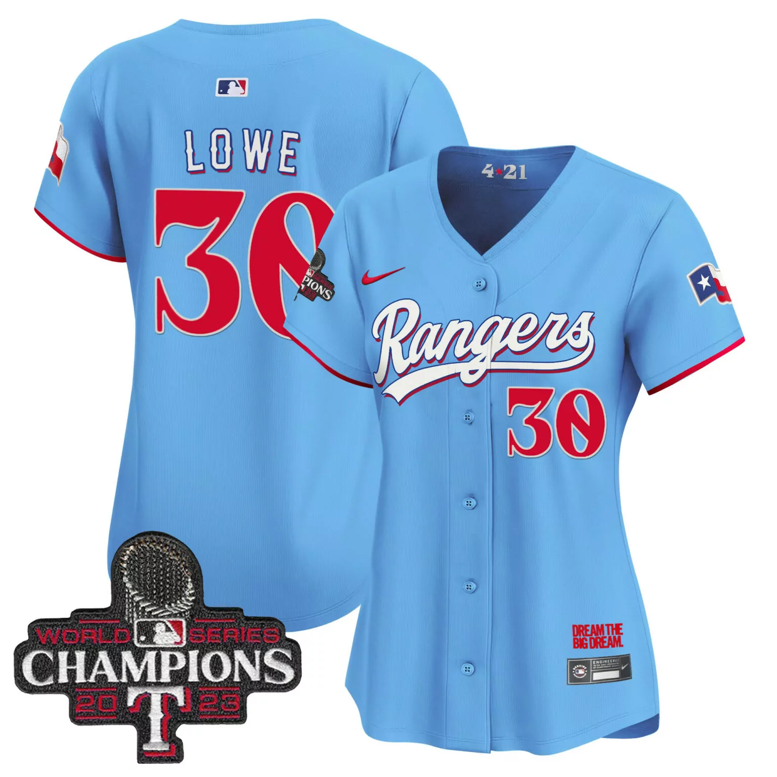 Nathaniel Lowe 30 Texas Rangers Jersey Blue World Series Champions 2023 Women Red