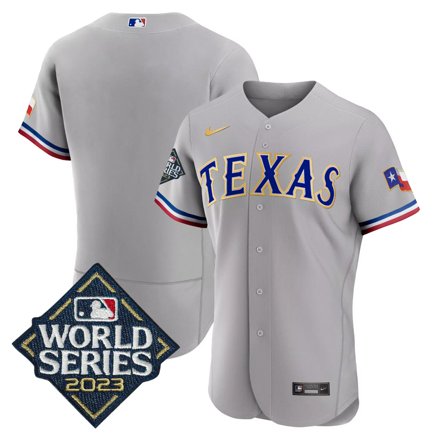 Texas Rangers Jersey Grey World Series 2023 Men Blue Red White All Stitched