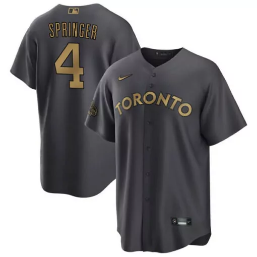 George Springer 4 Toronto Jersey Gray Men Gold Cool Base Stitched