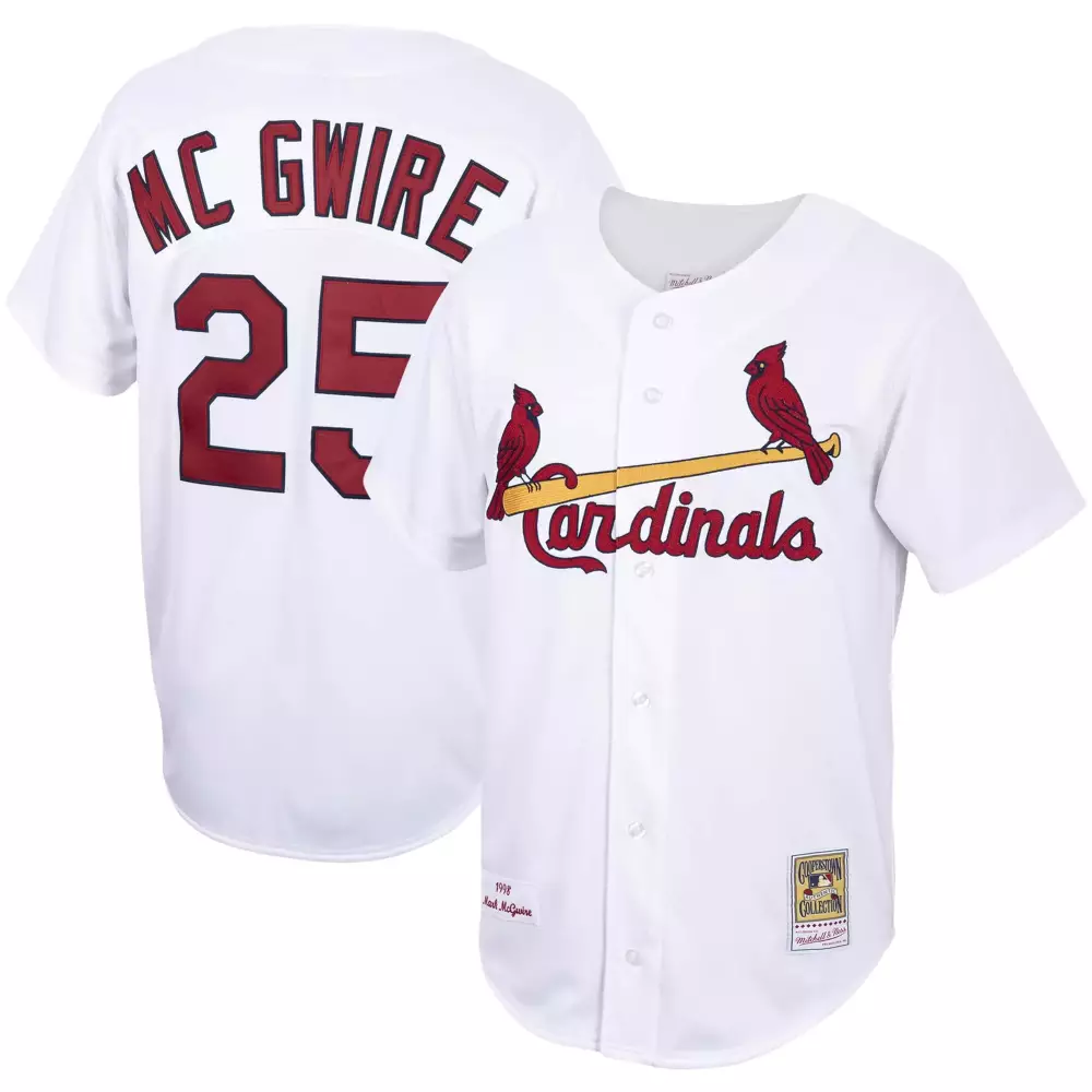 Mark Mcgwire 25 Jersey White Mitchell & Ness St. Louis Cardinals Cooperstown Collection 1998