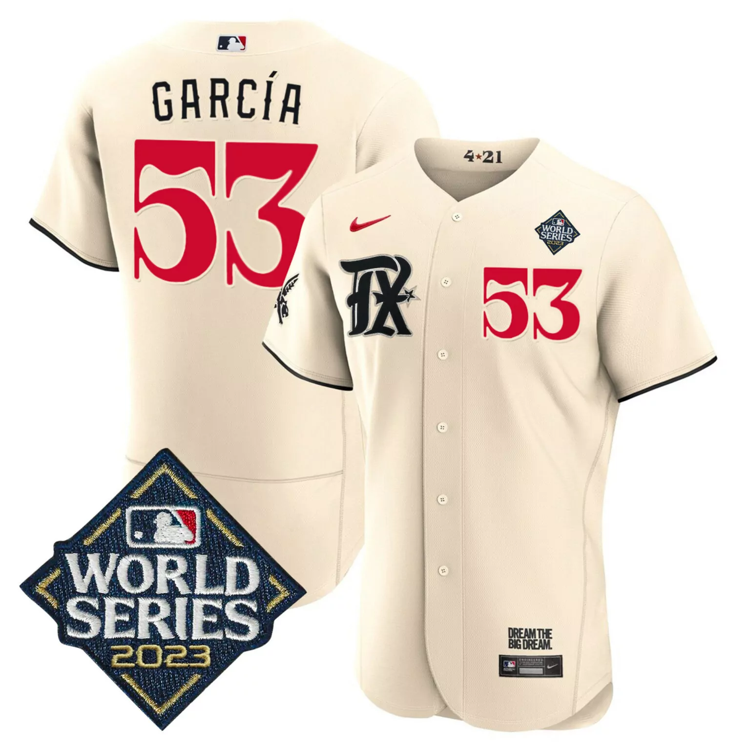 Adolis Garcia 53 Texas Jersey Cream World Series 2023 Men Red Black All Stitched