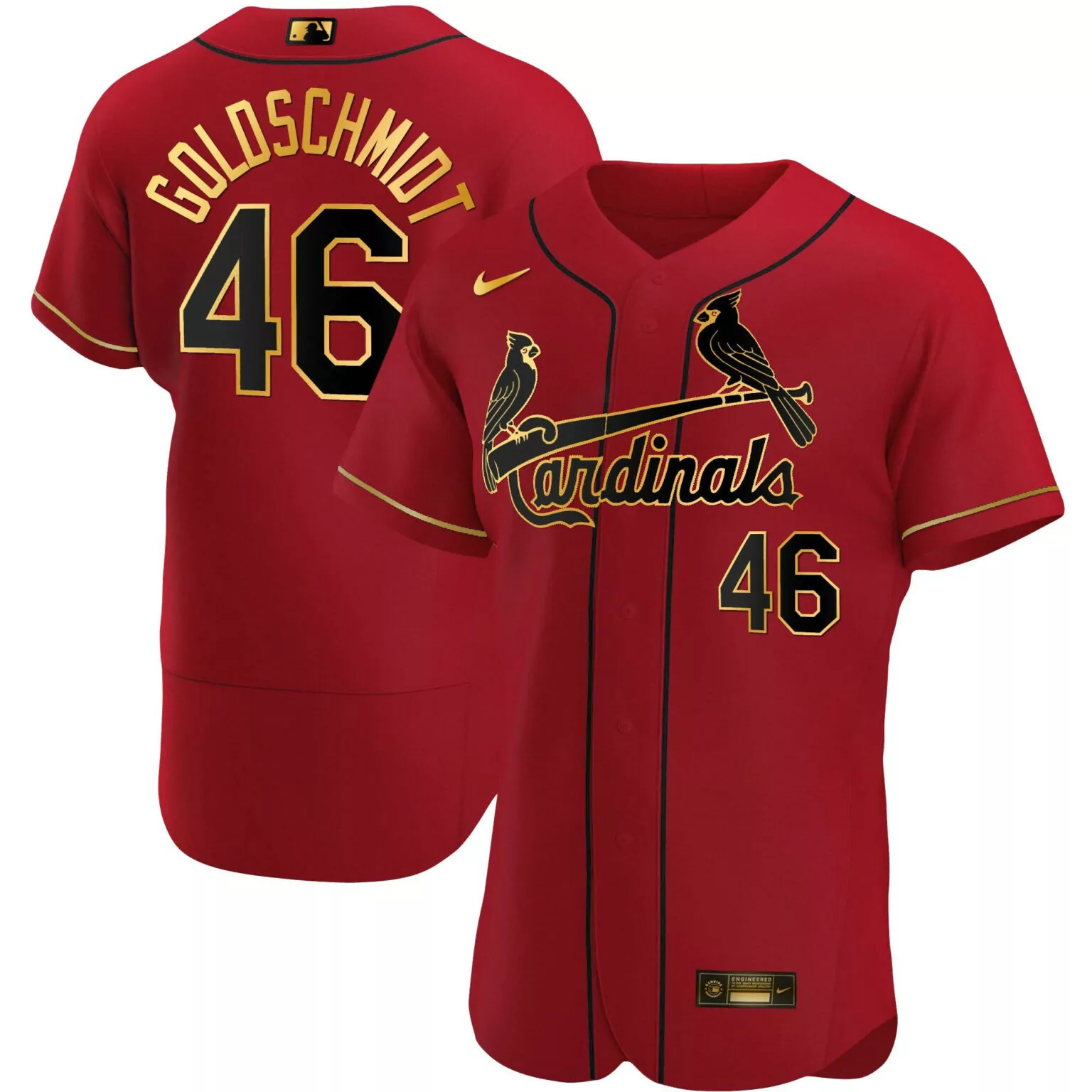 Paul Goldschmidt 46 Cardinals Jersey Red Men Black Gold All Stitched