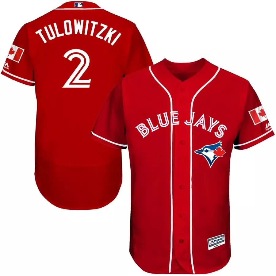 Troy Tulowitzki 2 Jersey Red Toronto Blue Jays Canadian Flag White Fashion Flex Base