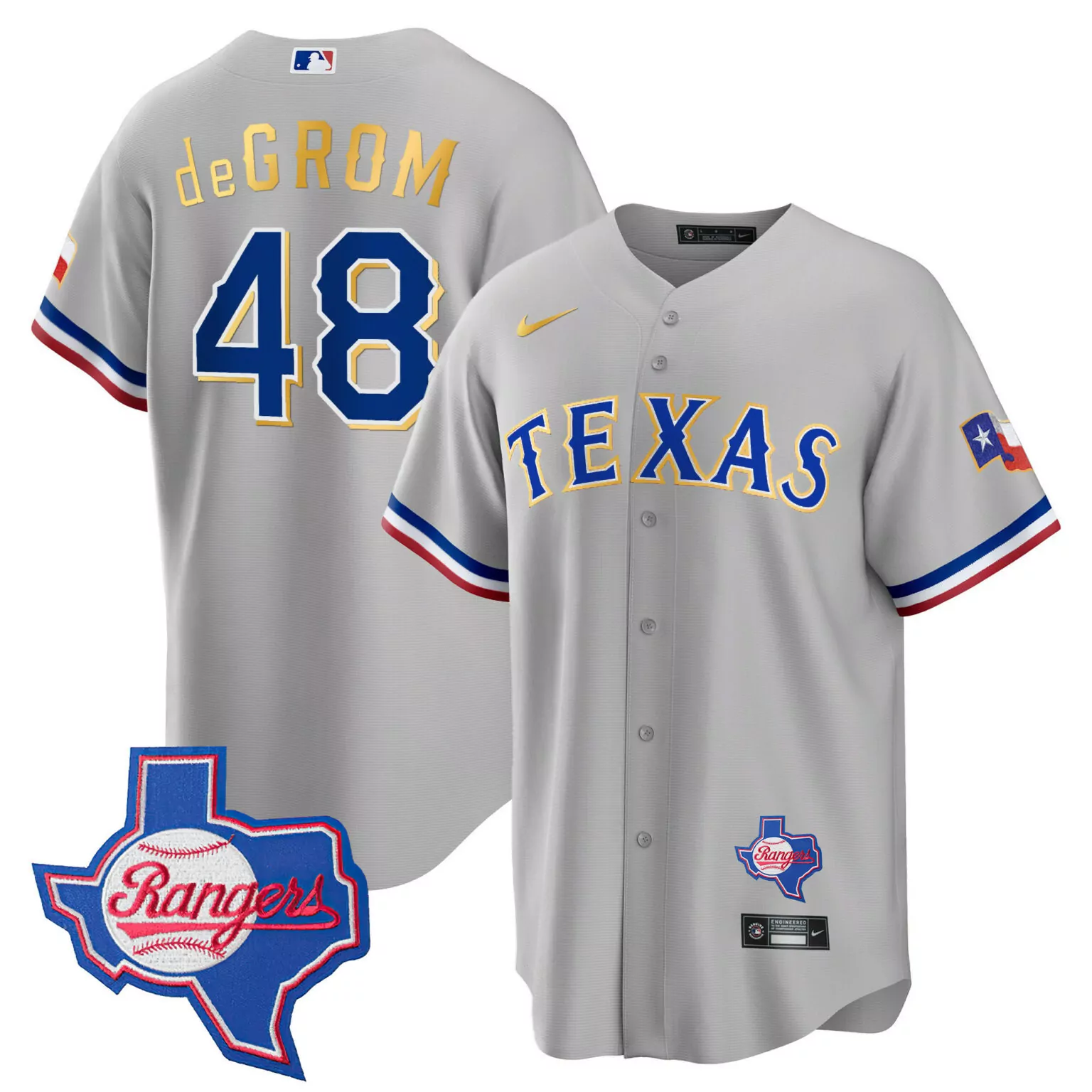 Jacob Degrom 48 Texas Rangers Jersey Gray Men Blue Red Gold All Stitched