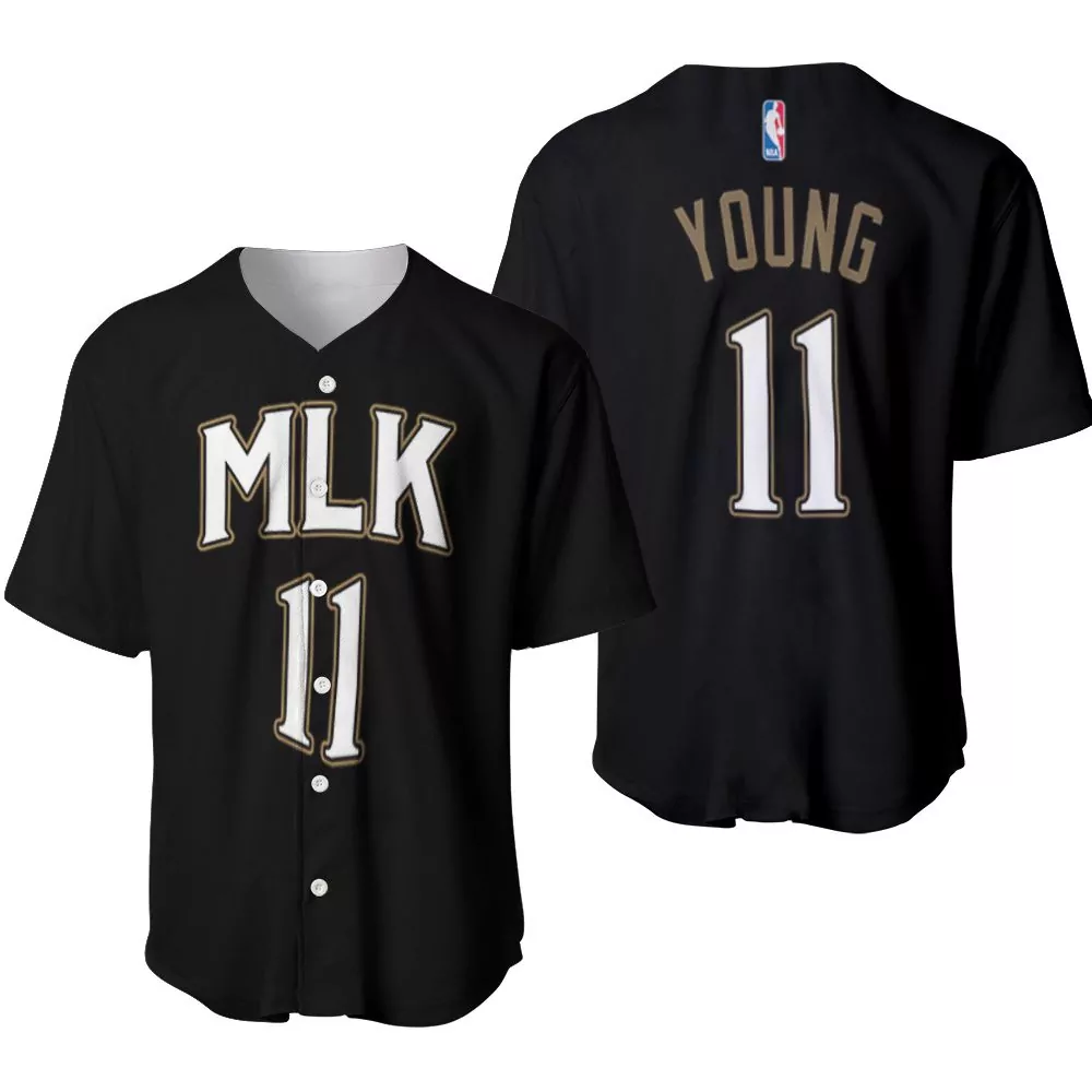 Trae Young 11 Atlanta Hawks Jersey Black Men White Gold