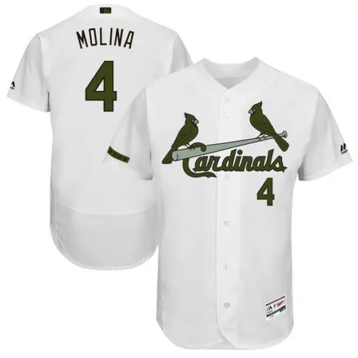 Yadier Molina 4 Cardinals Jersey White Men Olive Green Collection Flex Base Stitched