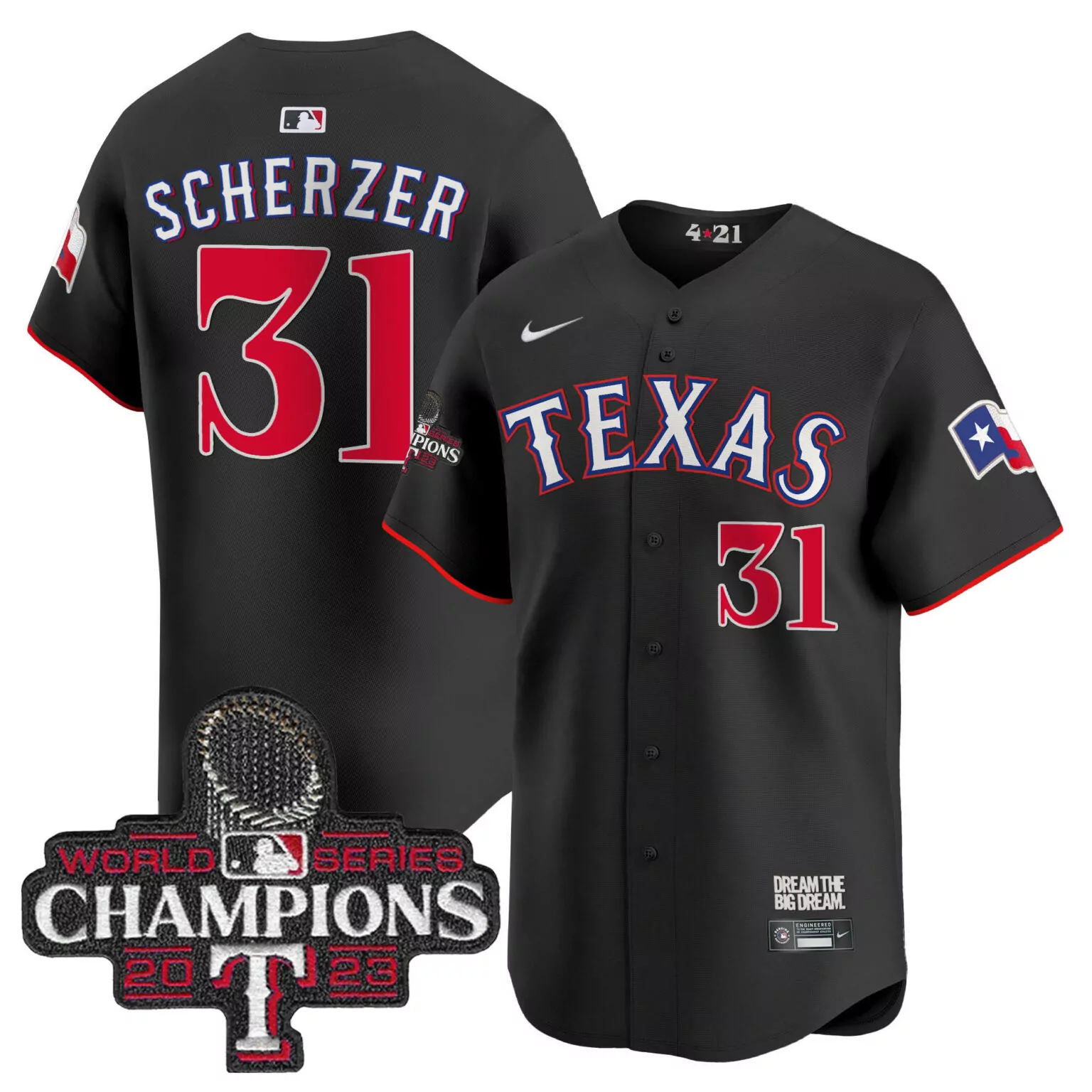 Max Scherzer 31 Texas Rangers Jersey Black 2023 World Series Champions Men Red White