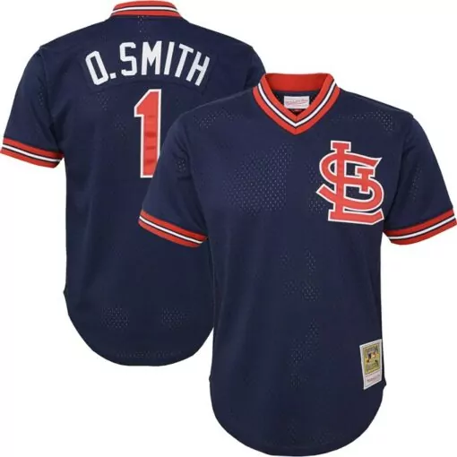Ozzie Smith 1 St. Louis Cardinals Jersey Navy Blue Cooperstown Collection Men Red