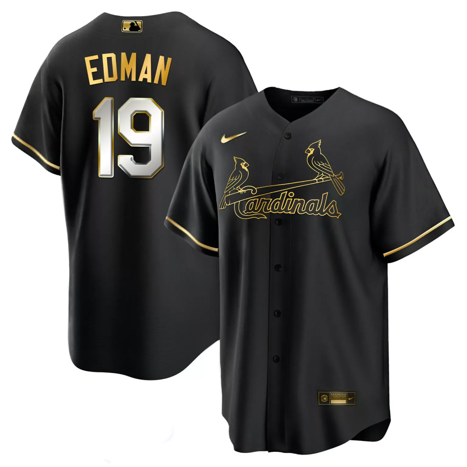 Tommy Edman 19 Cardinals Jersey Black Men Gold Cool All Stitched