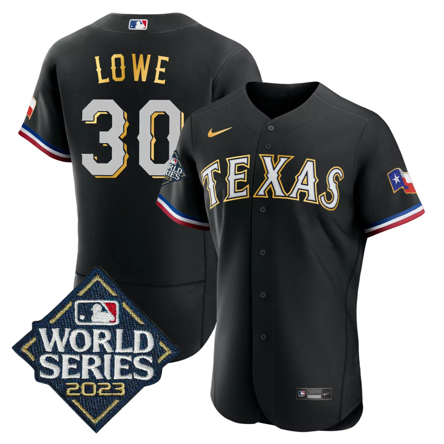 Nathaniel Lowe 30 Texas Rangers Jersey Black World Series 2023 Men Gold Silver White
