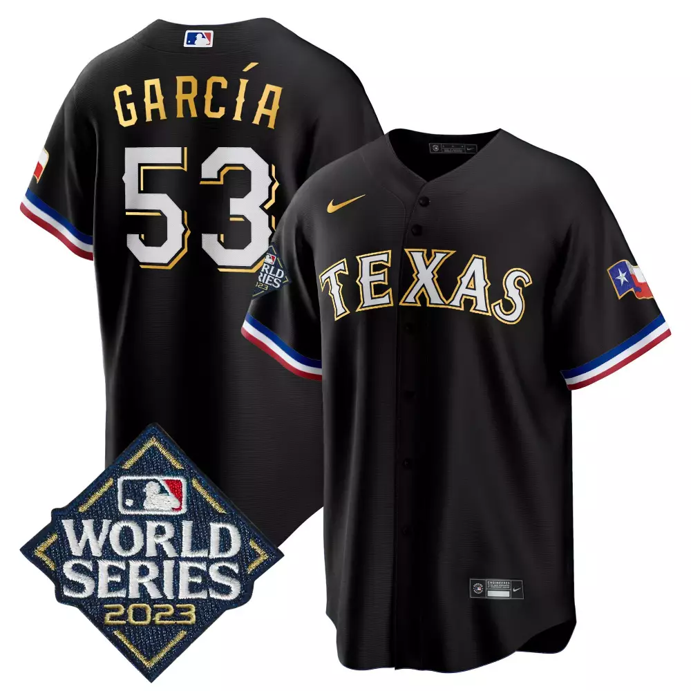 Garcia 53 Texas Rangers Jersey Black World Series 2023 Men Gold White Red Blue Cool