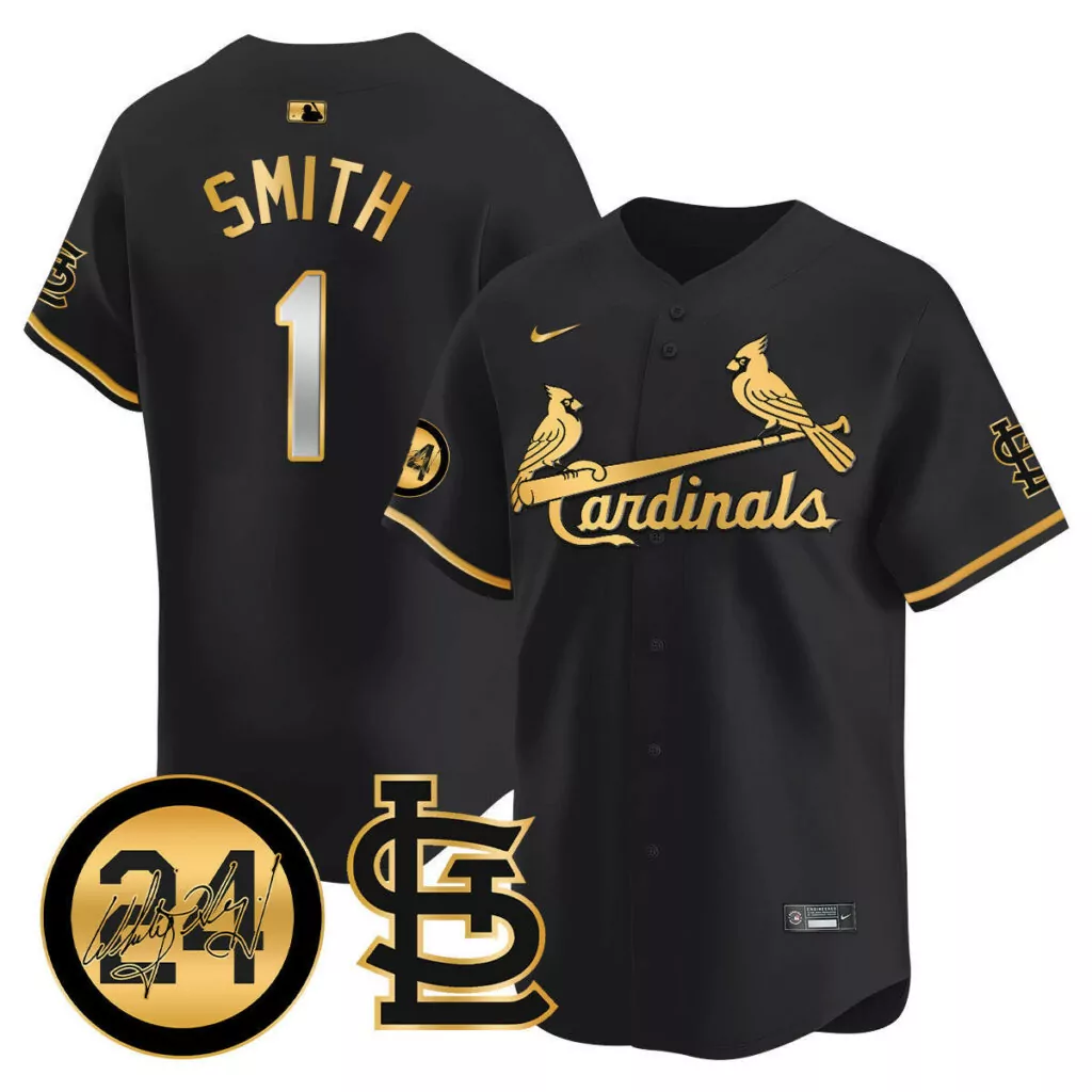 Ozzie Smith 1 St. Louis Cardinals Jersey Black Men Gold All Stitched