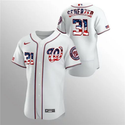 Max Scherzer 31 Jersey White 4th Of July Washington Nationals American Flag Men Custom Design