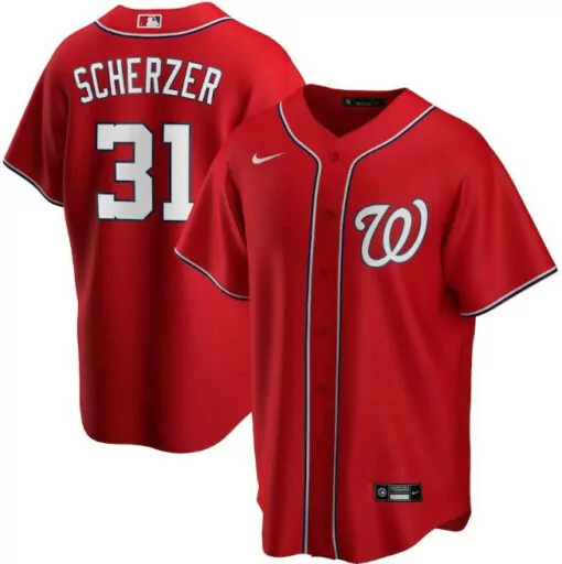 Max Scherzer 31 Jersey Red Washington Nationals Men White Navy Blue Cool Base Stitched