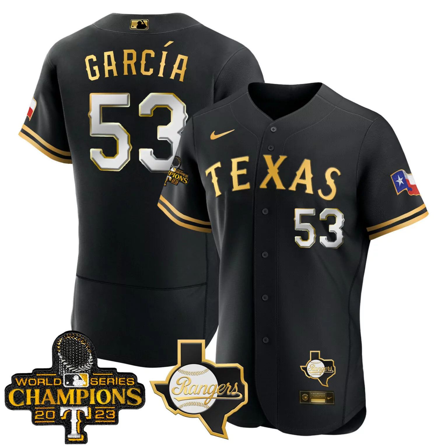 Adolis Garcia 53 Texas Rangers Jersey Black World Series Champions 2023 Men Gold
