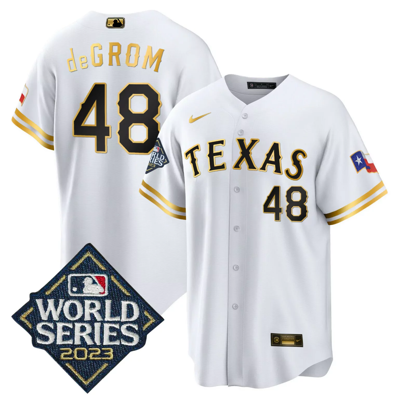 Jacob Degrom 48 Texas Rangers Jersey White World Series 2023 Men Gold Black Cool