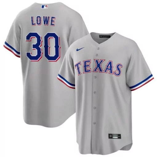Nathaniel Lowe 30 Texas Rangers Jersey Gray Men Blue Red White Cool Base Stitched