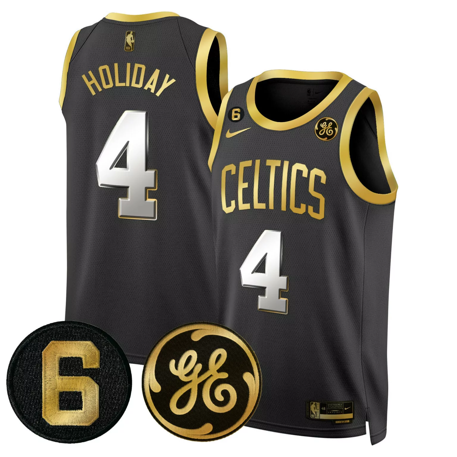 Jrue Holiday 4 Celtics Jersey Black Ge Number Men NBA Gold All Stitched