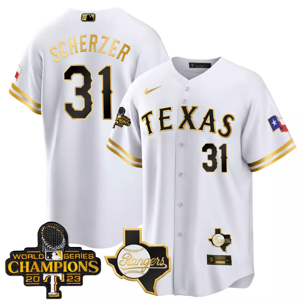 Max Scherzer 31 Texas Rangers Jersey White World Series Champions 2023 State Men