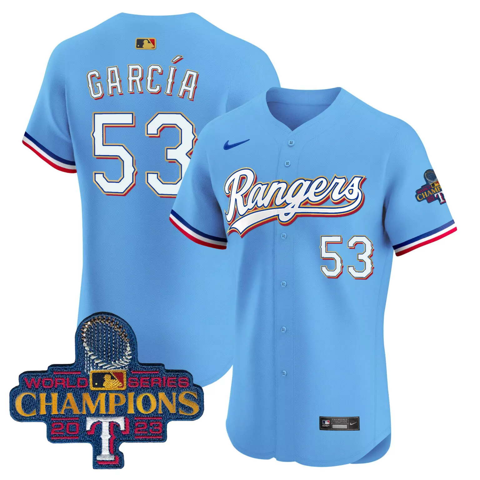 Adolis Garcia 53 Rangers Jersey Blue World Series Champions 2023 Men White Red All
