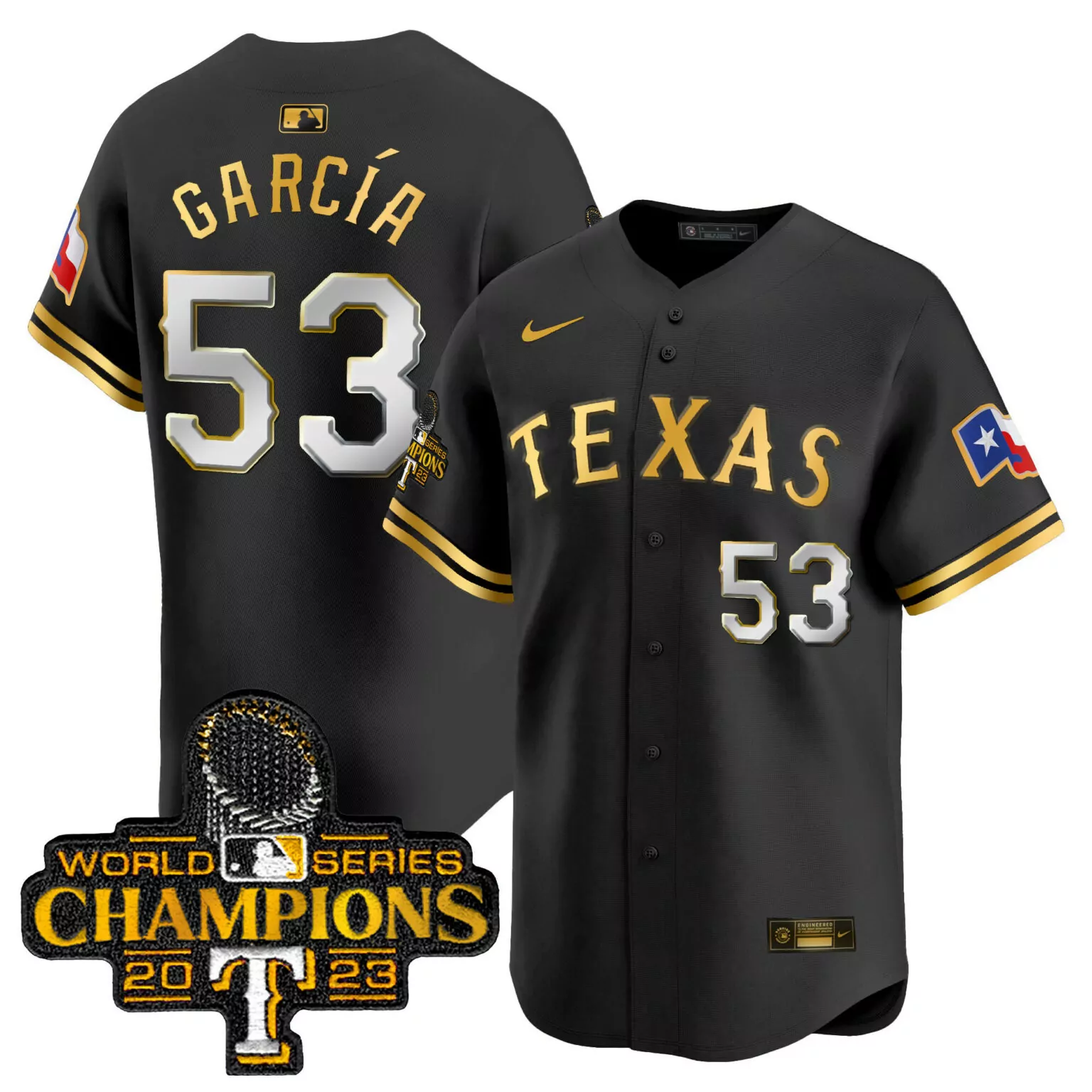 Adolis Garcia 53 Texas Rangers Jersey Black World Series Champions 2023 Men Gold