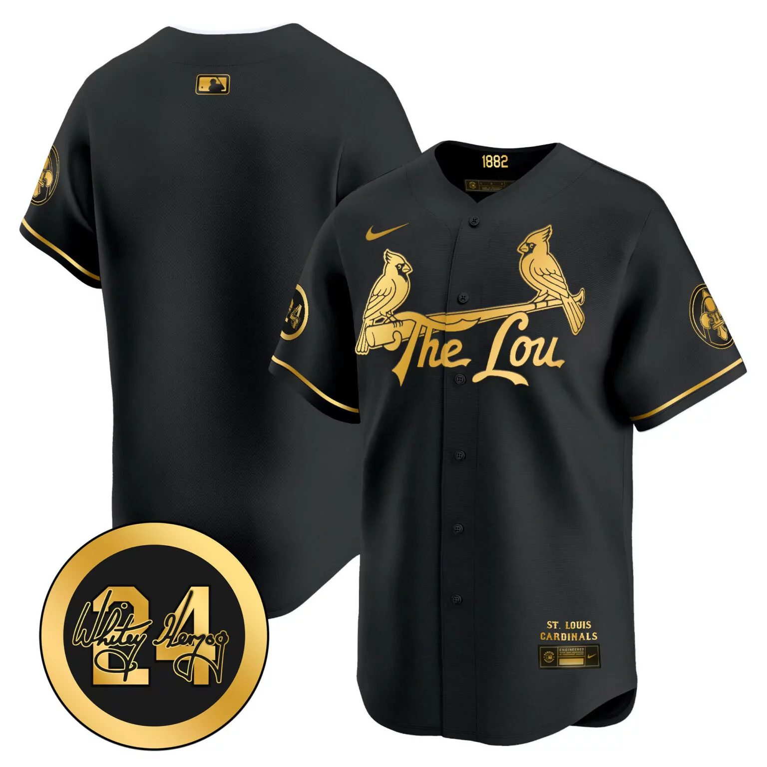 Whitey Herzog 24 Jersey Black 1882 St. Louis Cardinals Men Gold All Stitched