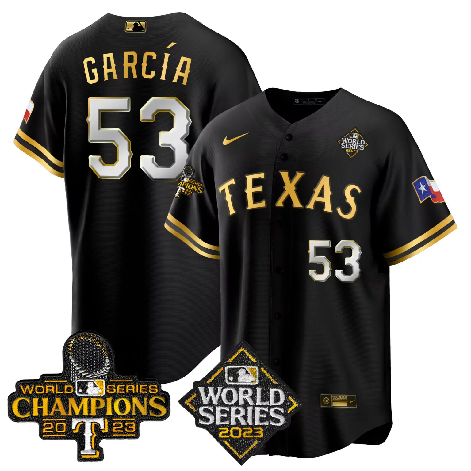 Adolis Garcia 53 Texas Rangers Jersey Black World Series 2023 Champions Men Gold