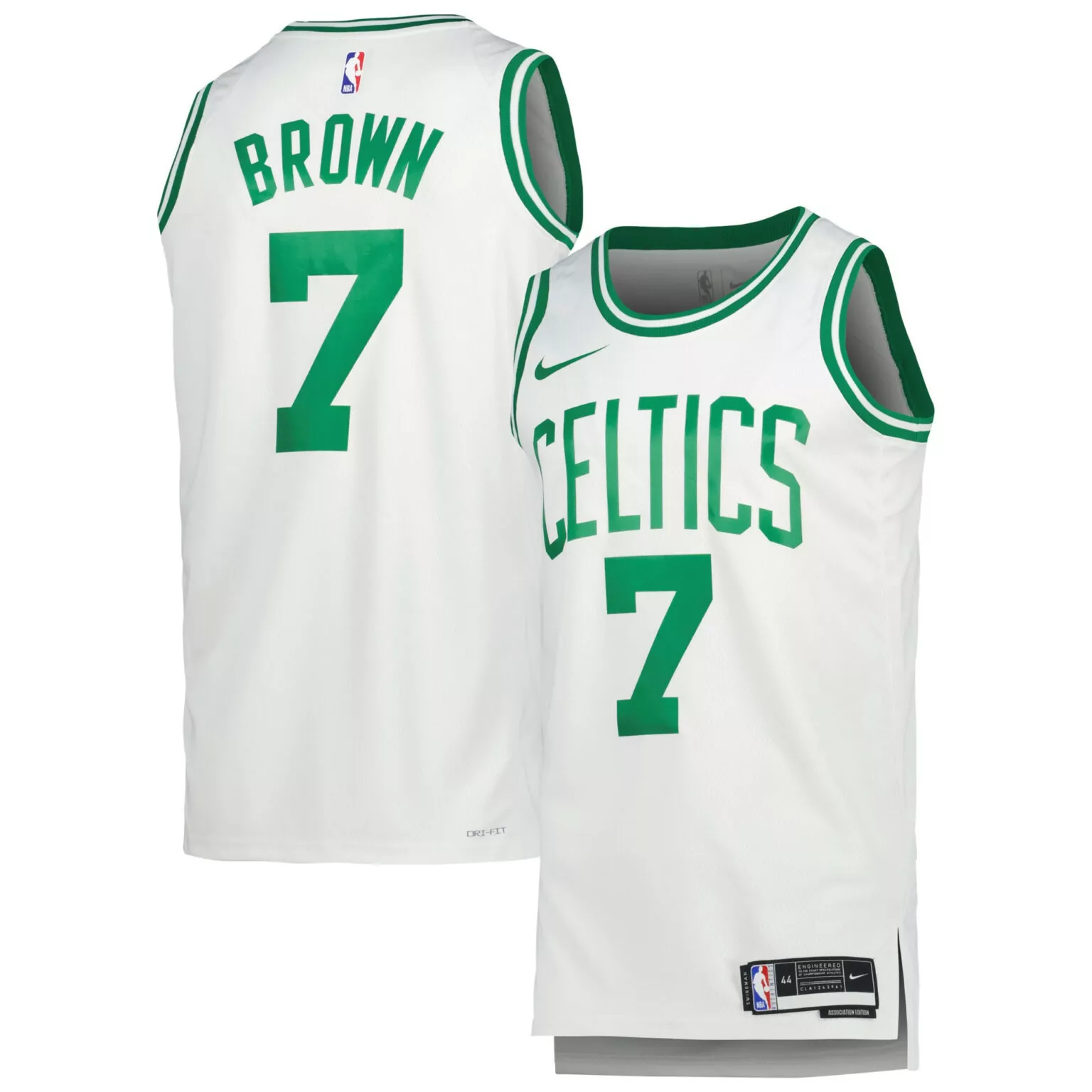 Jaylen Brown 7 Celtics Jersey White Men Association Edition Green