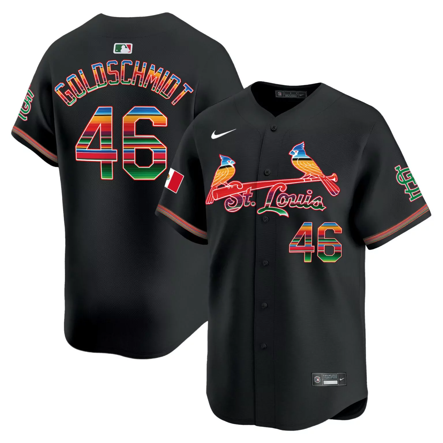 Paul Goldschmidt 46 Jersey Black City Connect St. Louis Cardinals Mexico Flag Men