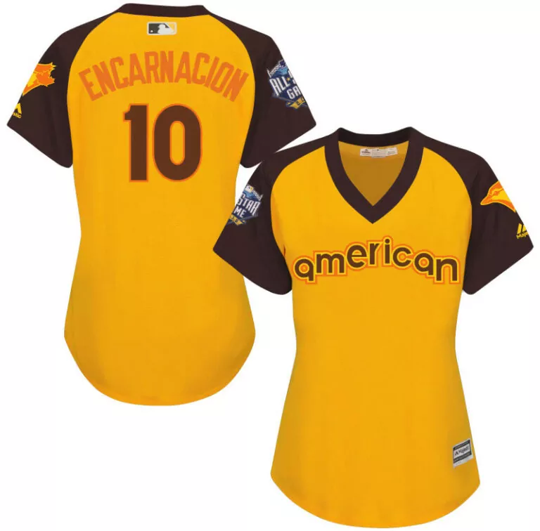 Edwin Encarnacion 10 Jersey Yellow MLB All-star Game American League Women Brown