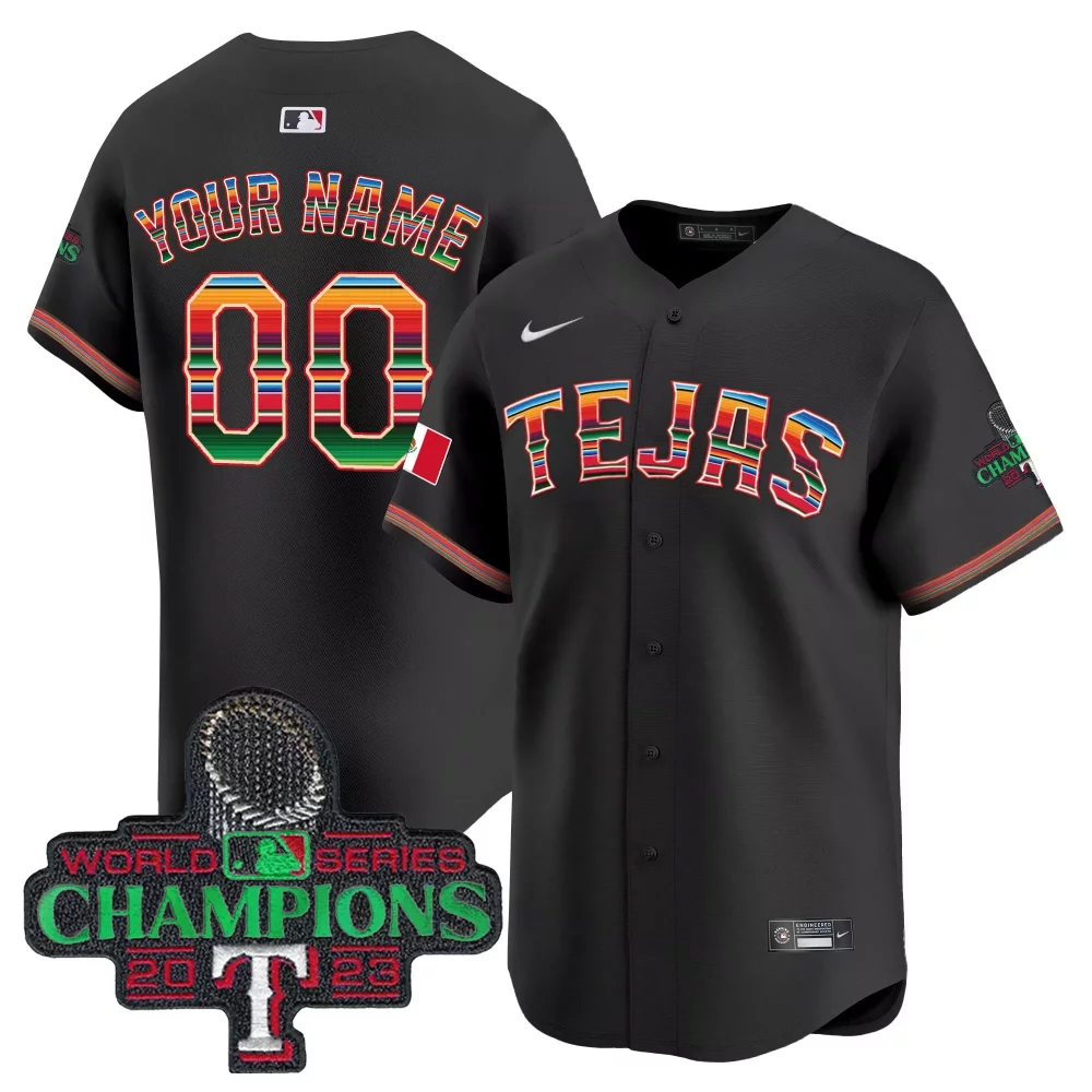 Custom Tejas Jersey Black World Series Champions 2023 Men Multicolor Alternate Vapor