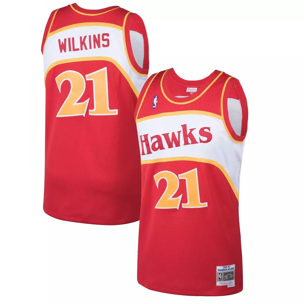 Dominique Wilkins 21 Jersey Red Hardwood Classics Atlanta Hawks Men Swingman White