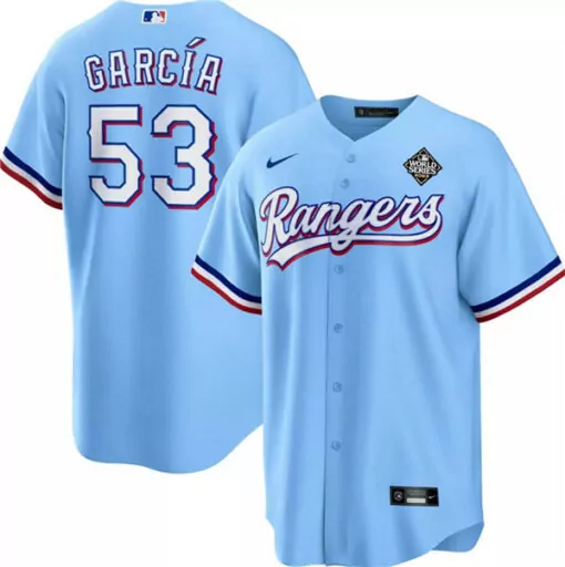 Adolis Garca 53 Rangers Jersey Blue World Series Men White Red Cool Base Stitched