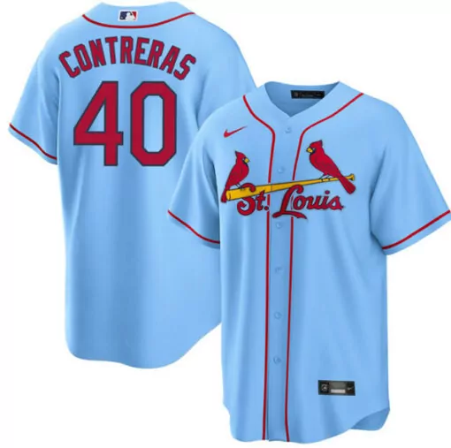 Willson Contreras 40 Jersey Light Blue St. Louis Cardinals Red Cool Base Stitched