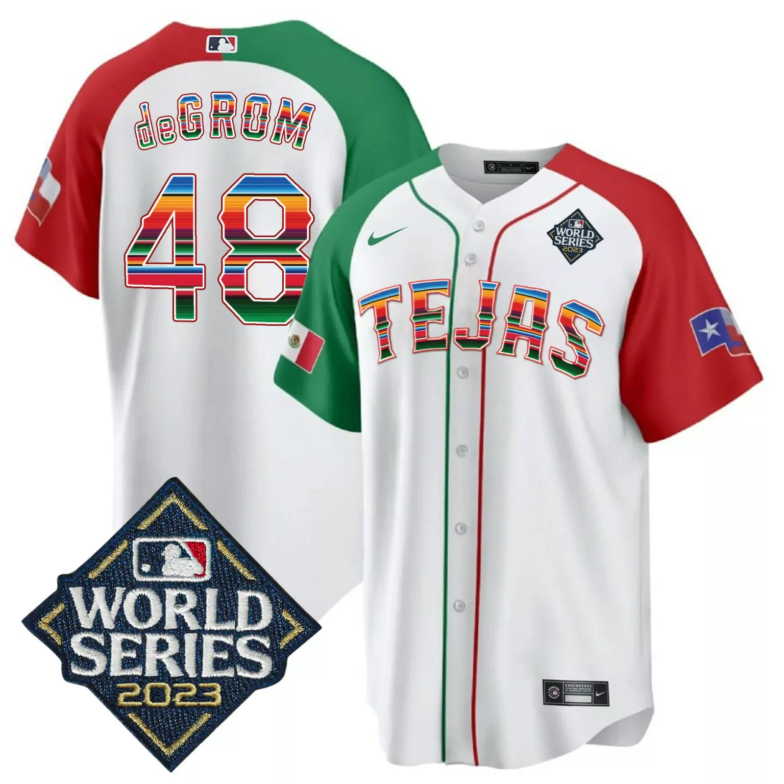 Jacob Degrom 48 Texas Rangers Jersey White 2023 World Series Men Split Custom Design
